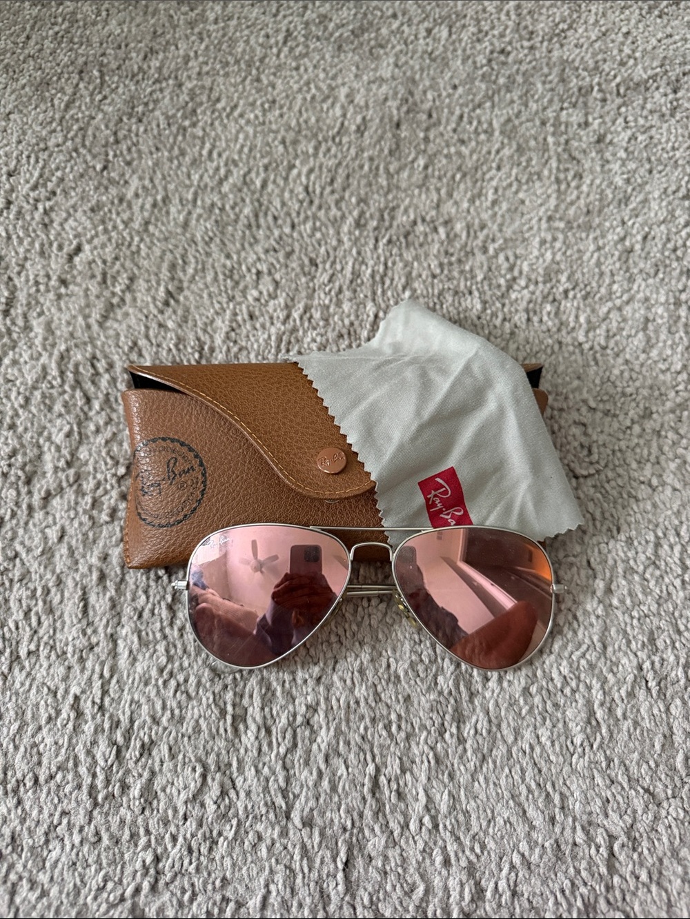 Ray-Ban Silver Frame Sunglasses with Pink Lenses